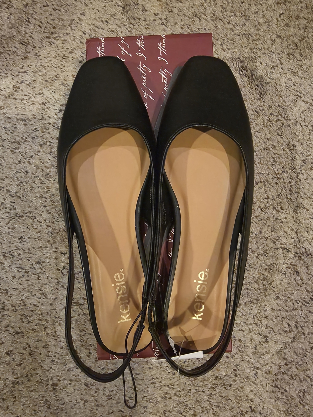 Kensie Black Slingback Square Toe Flats